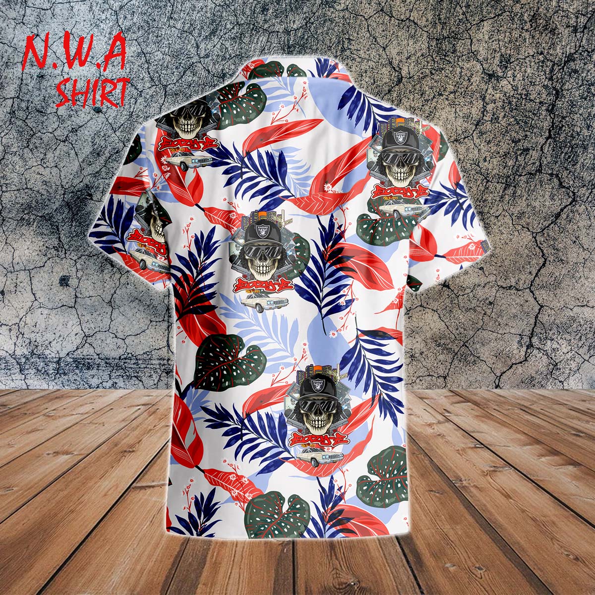 NWA Eazy-E Skull Face Tropical Leave Pattern Hawaiian Shirt NWA Eazy-E Skull Face Tropical Leave Pattern Hawaiian Shirt